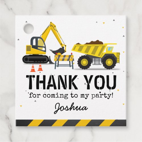 Construction Truck Kids Birthday Party Thank You Favor Tags