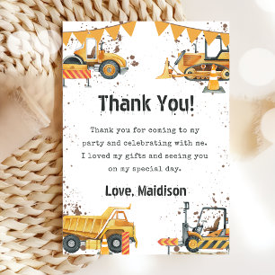 Construction Truck Kids Birthday Thank You Card
