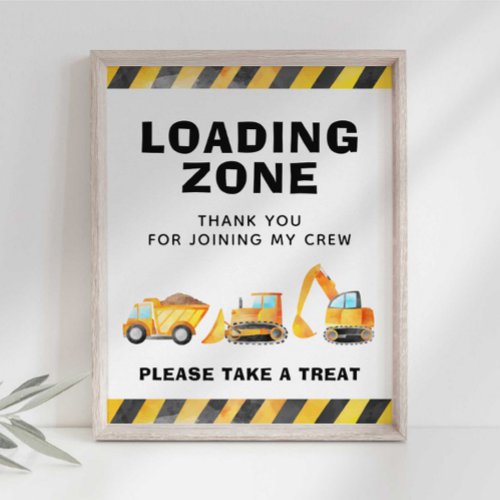 Construction Truck Loading Zone Party Favor Sign