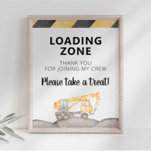 Construction Truck Loading Zone Party Favor Sign