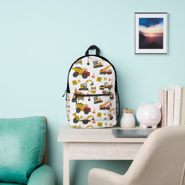 Construction Truck Machines Theme Office School Printed Backpack (Insitu)