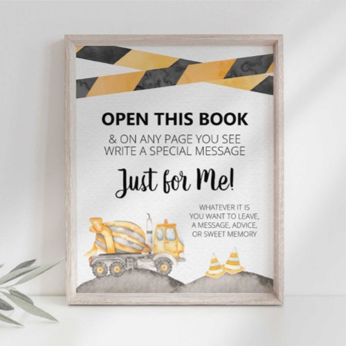 Construction Truck Memory Book Party Sign