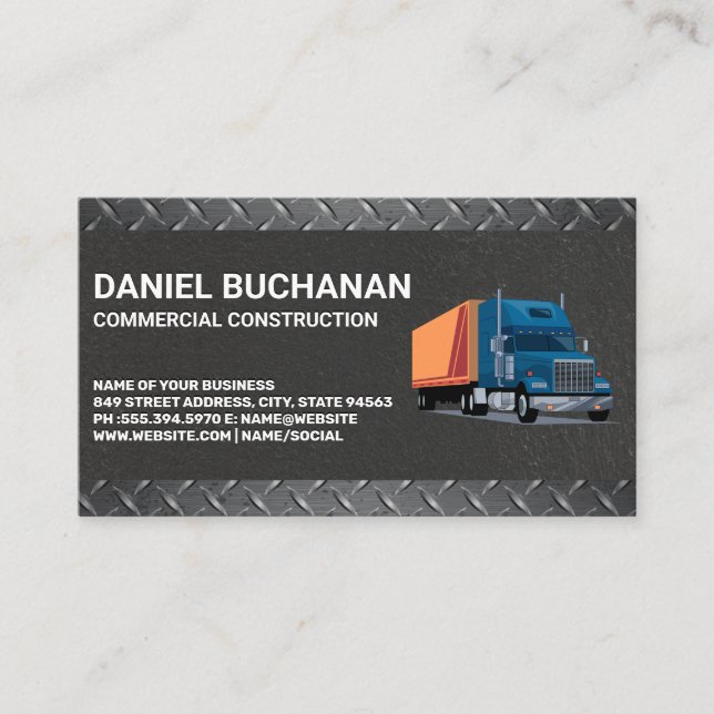 Construction Truck | Metallic Steel Business Card (Front)