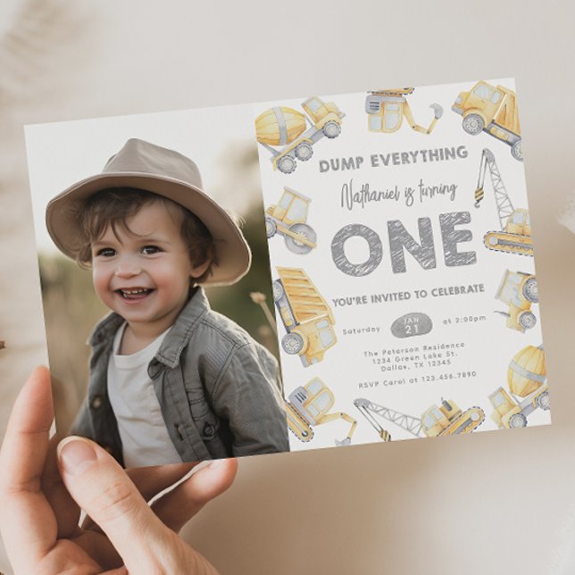 Construction Truck ONE 1st Birthday Party Invitation (Creator Uploaded)