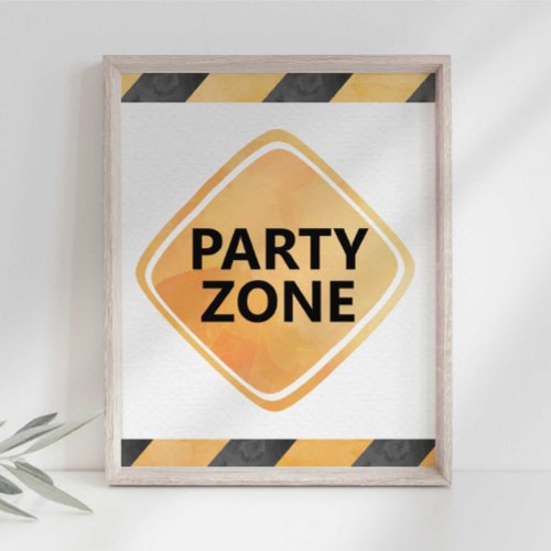 Construction Truck Party Zone Sign