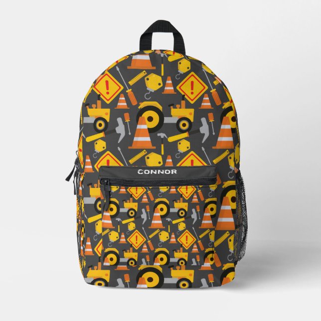 Construction Truck Roadworks Gray Printed Backpack (Front)