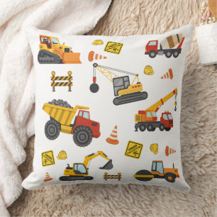 Construction Truck Site Machines Theme Throw Pillow