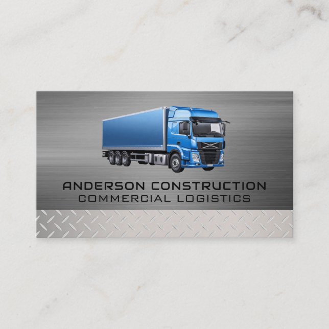 Construction Truck | Steel Metallic Business Card (Front)
