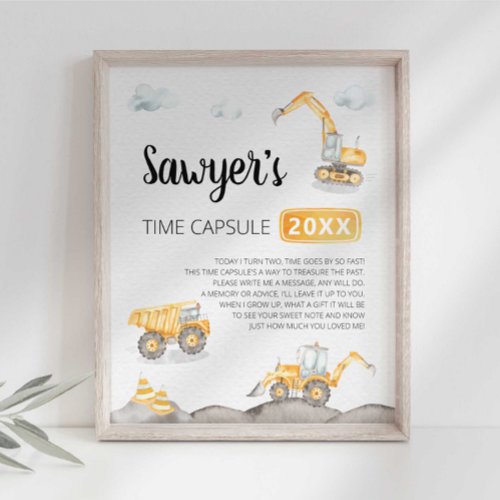 Construction Truck Time Capsule Sign