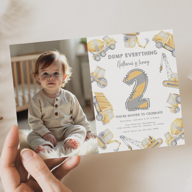 Construction Truck Two 2nd Birthday Party Invitation (Creator Uploaded)