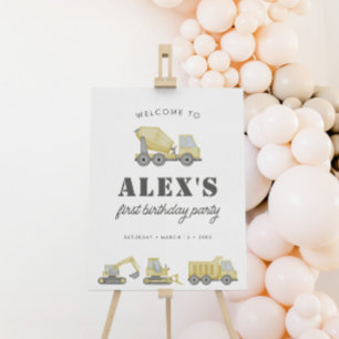 Construction Truck Vehicles Boys 1st Birthday Foam Board