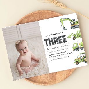Construction Truck Vehicles Boys 3rd Birthday Invitation