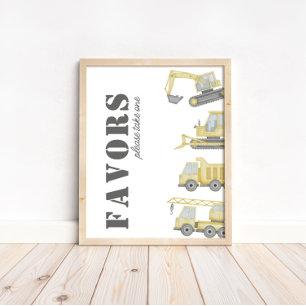 Construction Truck Vehicles Boys Favors Sign