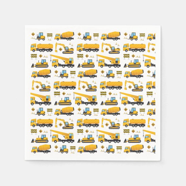 Construction Truck Vehicles Pattern Party Decor Napkins (Front)