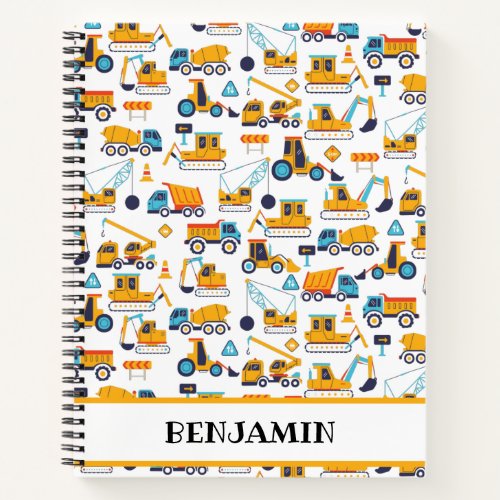 Construction Truck Vehicles Personalized Notebook