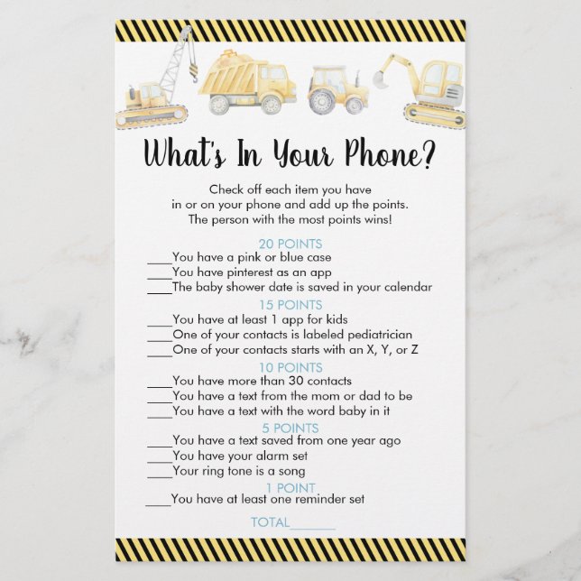 Construction Truck What's In Your Phone Game (Front)