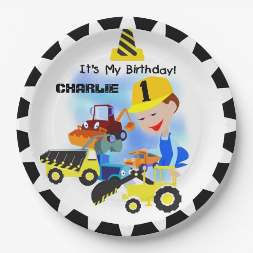 Construction Trucks 1st Birthday Paper Plates