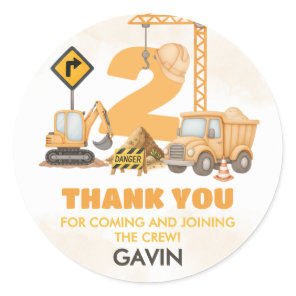 Construction Trucks 2nd Birthday Party Classic Round Sticker
