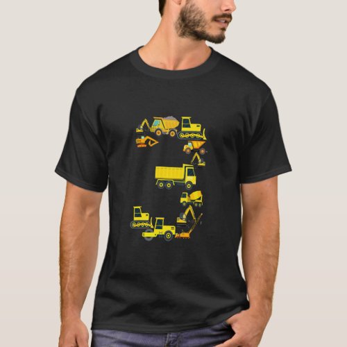 Construction Trucks 3 Year Old Fun 3rd Bday Outfit T_Shirt