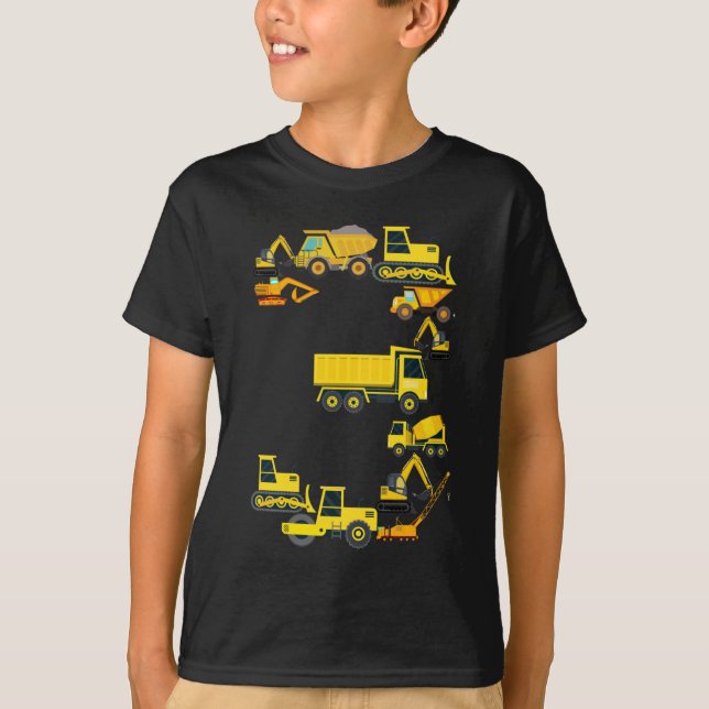 Construction Trucks 3rd Birthday 3 Year Old Boys T-Shirt (Front)