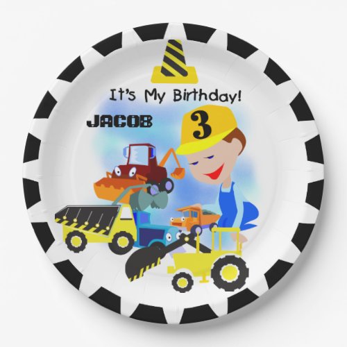 Construction Trucks 3rd Birthday Paper Plates