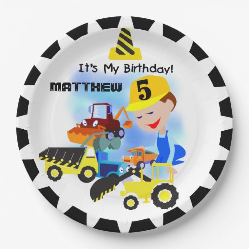 Construction Trucks 5th Birthday Paper Plates