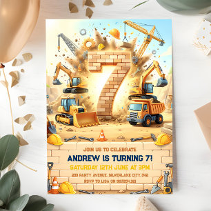 Construction Trucks 7th Birthday Invitation