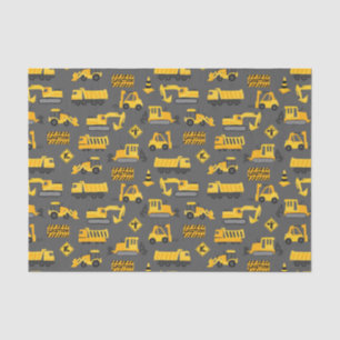 Construction Trucks and Signs Pattern Gray Tissue Paper