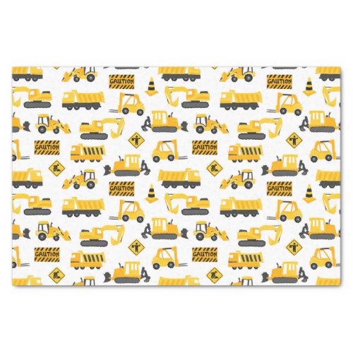 Construction Trucks and Signs Pattern White Tissue Paper