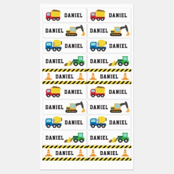 Construction Trucks And Vehicles Personalized Kids' Labels by RustyDoodle at Zazzle