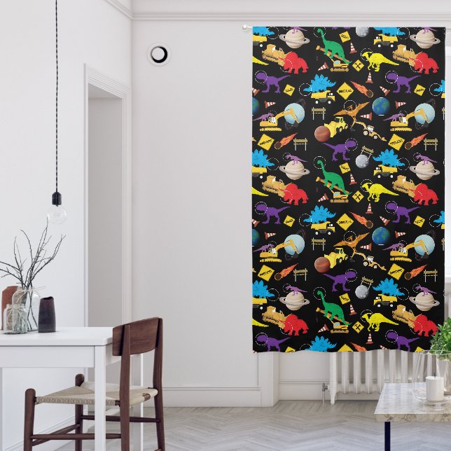 Construction Trucks Astronaut Dinosaurs in Space  Blackout Curtains (Living Room)