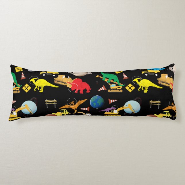 Construction Trucks Astronaut Dinosaurs in Space  Body Pillow (Front)