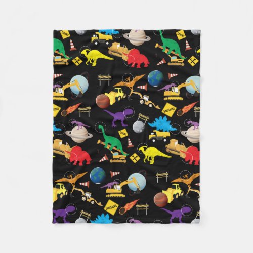 Construction Trucks Astronaut Dinosaurs in Space Fleece Blanket