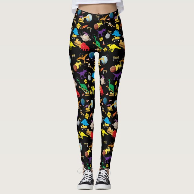 Construction Trucks Astronaut Dinosaurs in Space Leggings (Front)