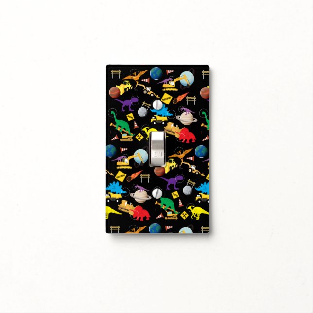 Construction Trucks Astronaut Dinosaurs in Space  Light Switch Cover (In Situ)
