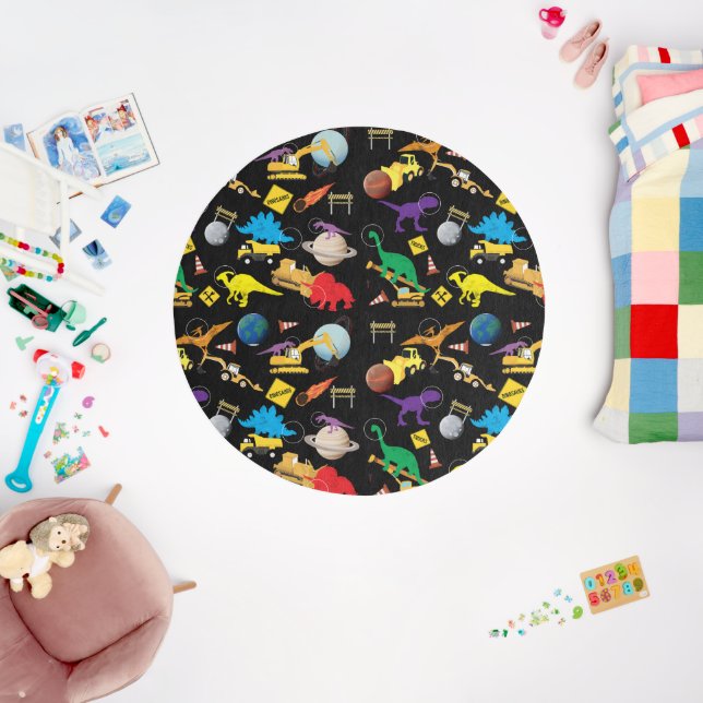 Construction Trucks Astronaut Dinosaurs in Space  Outdoor Rug (Insitu (Babyroom))