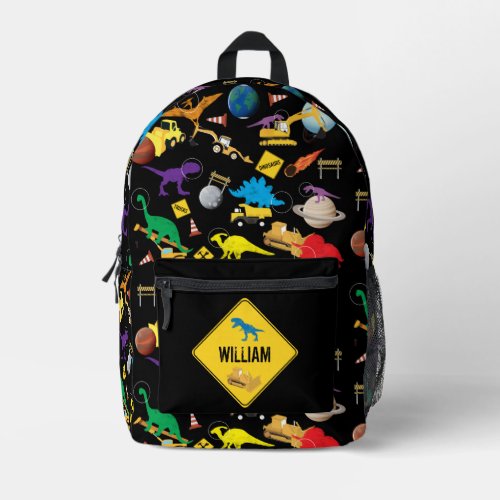 Construction Trucks Astronaut Dinosaurs in Space Printed Backpack