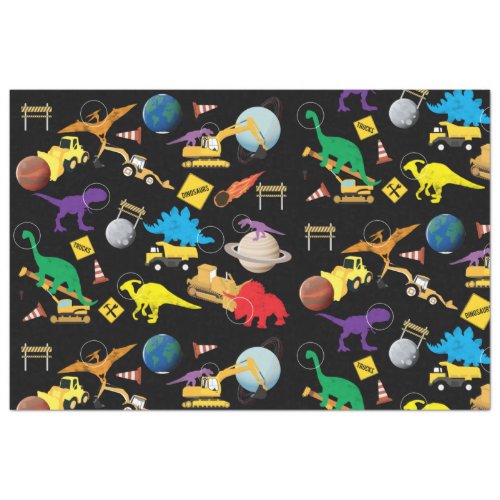 Construction Trucks Astronaut Dinosaurs in Space Tissue Paper