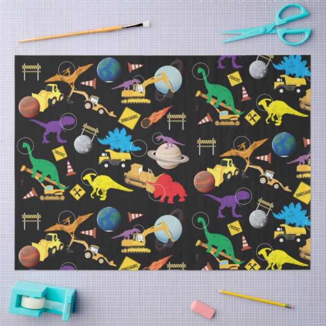 Construction Trucks Astronaut Dinosaurs in Space Tissue Paper (Craft)