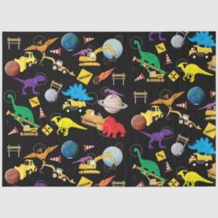 Construction Trucks Astronaut Dinosaurs in Space Tissue Paper
