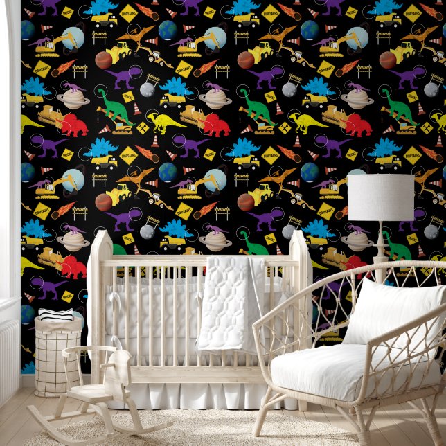 Construction Trucks Astronaut Dinosaurs in Space  Wallpaper (Kids)