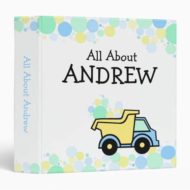 Construction Trucks Baby 3 Ring Binder (Front/Spine)