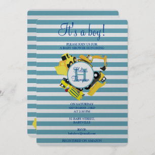 Construction Trucks Baby Boy Baby Shower Invitation