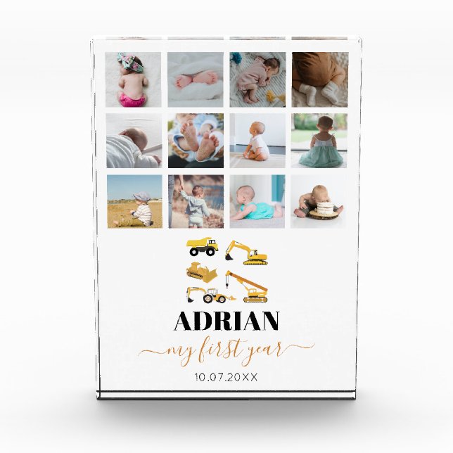 Construction Trucks Baby First Year Photo Collage (Front)