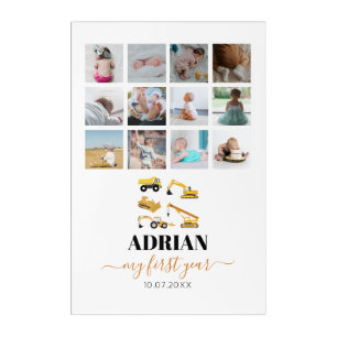 Construction Trucks Baby First Year Photo Collage Acrylic Print