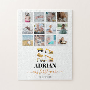 Construction Trucks Baby First Year Photo Collage Jigsaw Puzzle