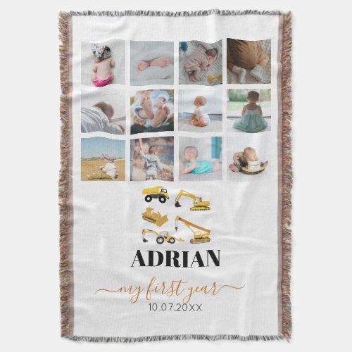 Construction Trucks Baby First Year Photo Collage Throw Blanket