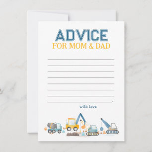 Construction Trucks, Baby Shower Advice for Mom Note Card