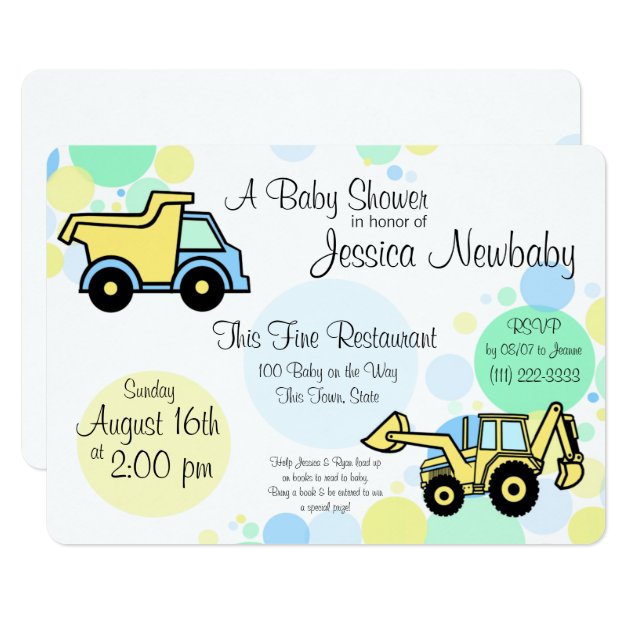 Construction Trucks Baby Shower Invitation