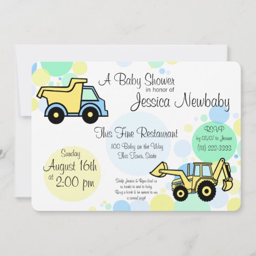 Construction Trucks Baby Shower Invitation